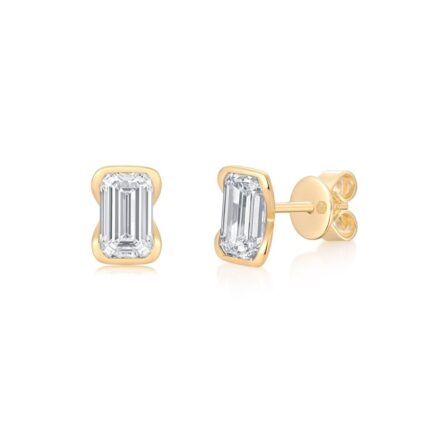 E028 Emerald Lab Grown Designer Half Bezel Earrings | 14K
