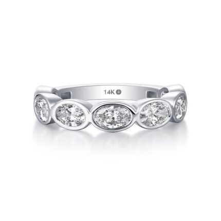 R055 Oval Lab Grown Designer Bezel Three-Fourth Eternity Ring