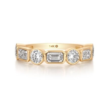 R057 Emerald Round Lab Grown Designer Bezel Half Eternity Ring  | 2.5 Ctw