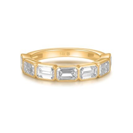R058 Emerald  Lab Grown Designer Bezel Three-Fourth Eternity Ring