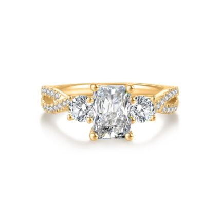 R103 Lab Grown Bridal Three Stone Pave Ring