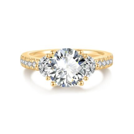 R104 Round Half-Moon Lab Grown Bridal Three Stone Pave Ring