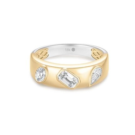 R129 Multi-Shapes Lab Grown Designer Two Tone Ring  | 18K White & Yellow Gold