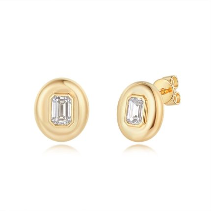 E046 Oval Fashion Chunky Bezel Studs Earrings