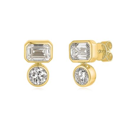 E048 Emerald Round Fashion Bezel Drop Studs Earrings