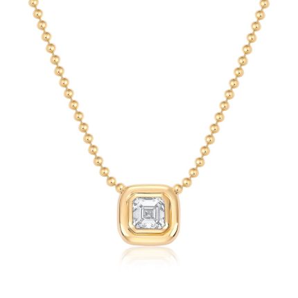 TJN015 ASSCHER SOLITAIRE DOUBLE BEZEL NECKLACE