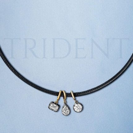 TJPB002 14KT 3MM-CORD WITH 3 X 1 CT GEORGIAN BLACK RHODIUM CHARMS