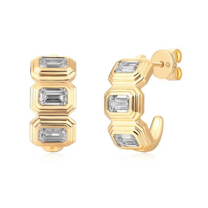 TJE058 EMERALD FASHION HUGGIES TRIPLE BEZEL EARRINGS