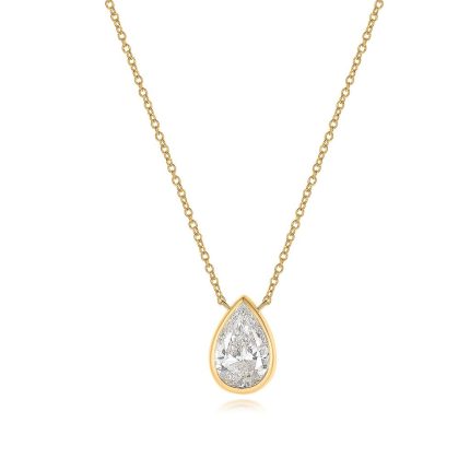 TJN025 PEAR SOLITAIRE BEZEL NECKLACE