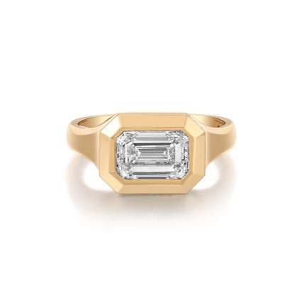 TJR067 EMERALD, BAGUETTES HALO PAVE BRIDAL RING