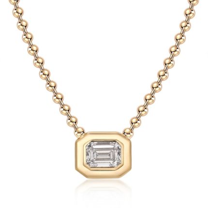 TJN015 EMERALD SOLITAIRE DOUBLE BEZEL NECKLACE